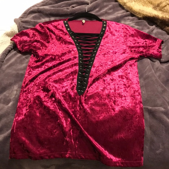 purple crushed velvet laced up top - Picture 2 of 3